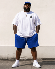 Big & Tall Men’s Tie-Dye Black Rose Twill Printed Crew-Neck Short-Sleeve T-Shirt And Shorts Set