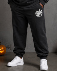 Big & Tall Men's Vintage Halloween Alphabet Pumpkin Print Half Zip Sweat Set