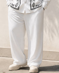 Big & Tall Men's Ethnic Style Printed Collar Long Sleeve Shirt Trousers Suit