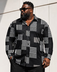 Big & Tall Men's Geometric Square Stripe Print Long Sleeve Shirt Pants Set