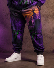 Big & Tall Men's Cemetery Zombie Hand Printed Half-Zip Sweat Set