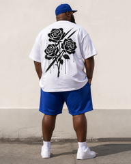 Big & Tall Men’s Tie-Dye Black Rose Twill Printed Crew-Neck Short-Sleeve T-Shirt And Shorts Set