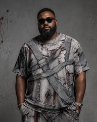 Big & Tall Men's Broken Bandage Bloodstain Zombie Simulation Printed T-shirt Pants Set