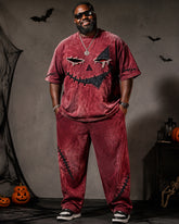 Big & Tall Men's Washed Stitched Ghostface Printed T-Shirt Pants Set