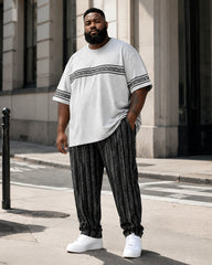 Big & Tall Men's Grey Patchwork Printed T-Shirt Pants Set