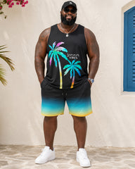 Big & Tall Men's Black Coconut Print Vest Shorts Set