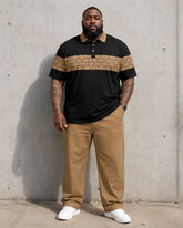 Big & Tall Men's Black Pattern Stitching Printed Polo Short Sleeve Pants Set
