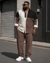 Big & Tall Men's Color Block Color Block Print Long Sleeve Shirt Pants Set