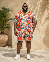 Big & Tall Men's Vintage Colorful Floral Print Short Sleeve Shirt Shorts Set