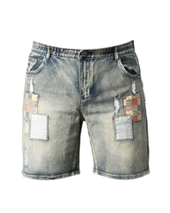 M-6XL Large Size Men's Dressed Yellow Mud Patch Hole Five-point Denim Shorts
