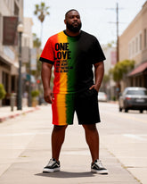 Big & Tall Men's "ONE LOVE" Gradient Printed Crew Neck Short Sleeve T-shirt Shorts Set