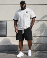 Big & Tall Men’s Fine-Striped Small-Logo Color-Block Printed Crew-Neck Short-Sleeve T-Shirt And Shorts Set