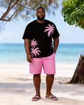 Big & Tall Men's Black Powder Coconut Print Round Neck Short Sleeve T-Shirt Shorts Set