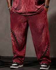 Big & Tall Men's Washed Stitched Ghostface Printed T-Shirt Pants Set