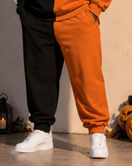 Big & Tall Men's Colored Pumpkin Smiley Print Half-Zip Sweat Set