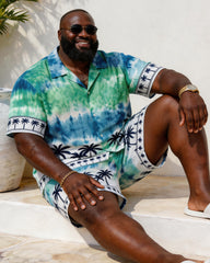 Big & Tall Men's Ombre Tie-Dye Coconut Tree Print Short-Sleeve Shirt And Shorts Set