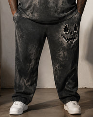 Big & Tall Men's Halloween Rough-edged Pumpkin Grimace Printed T-shirt Trousers Set