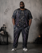 Big & Tall Men’s Dark Purple-Hued Feather And Apothecary-Print T-Shirt And Pants Set
