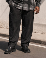 Big & Tall Men's Black And Gray Plaid Printed Long Sleeve Shirt Trousers Set