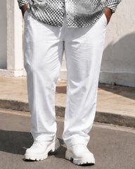 Big & Tall Men's Checkerboard Patchwork Printed Long Sleeve Shirt Pants Set
