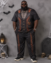Big & Tall Men's Vintage Vampire Vest Pumpkin Lantern Printed T-Shirt Pants Set