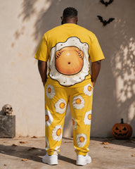 Big & Tall Men’s Fun Fried Egg Belly-Imitating Printed T-Shirt And Pants Set