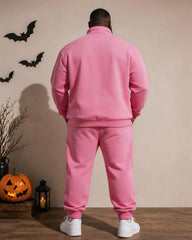 Big & Tall Men's Pink Pumpkin Ghost Print Half Zip Sweat Set