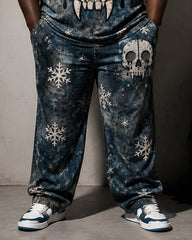 Big & Tall Men's Snowflake Skull Print T-Shirt And Pants Set