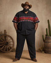 Big & Tall Men's Black Base Navajo Tribe Silhouette Print Short Sleeve Shirt Pants Set
