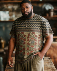 Big & Tall Men's Vintage Floral Print Round Neck Short Sleeve T-Shirt