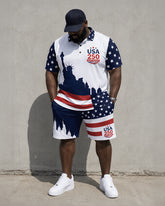 Big & Tall Men's Statue Of Liberty USA250 Printed POLO Short Sleeve Shorts Set
