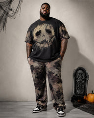 Big & Tall Men's Camouflage Patch Horror Doll Face Printed T-Shirt Pants Set