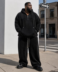M–8XL Plus‑Size Men’s Houndstooth Half‑Zipped Hoodie Set
