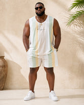 Big & Tall Men's Light Color Vertical Stripe Letter Print Vest Shorts Set