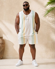 Big & Tall Men's Light Color Vertical Stripe Letter Print Vest Shorts Set