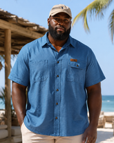 M-8XL Men's Solid Color Denim Short Sleeve Shirt