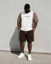 Big & Tall Men's "King" Letter Printed Round Neck Short Sleeve T-Shirt Shorts Set