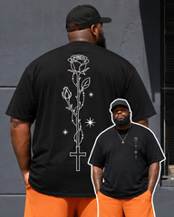 Big & Tall Men's Line Rose Cross Star Front And Back Printed Crewneck Short Sleeve T-Shirt Shorts Set
