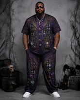Big & Tall Men's Purple Magic Medicine Bottle Vest Gothic Printed T-Shirt Pants Set