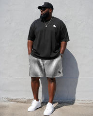 Big & Tall Men’s Solid-Color Pony Vertical Stripe Print Crew-Neck Short-Sleeve T-Shirt And Shorts Set