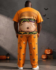 Big & Tall Men's Burger Fake Belly Printed T-Shirt Pants Set