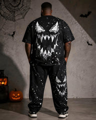 Big & Tall Men's Halloween Horror Fangs Print T-Shirt Pants Set