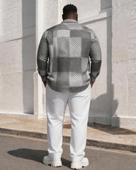 Big & Tall Men's Checkerboard Patchwork Printed Long Sleeve Shirt Pants Set