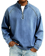 S-4XL Solid Color Half Zip Wash Pure Cotton Collar Sweater
