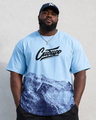 M-8XL Mountains Letter-Print Short-Sleeve Tee