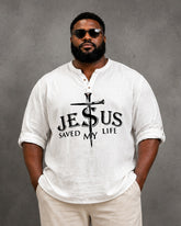 Big & Tall Men's Crucifixion Jesus-themed Printed Stand-collar Long-sleeve Shirt