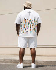 Big & Tall Men's Faith Crowd Silhouette Cross Printed Crewneck Short Sleeve T-Shirt Shorts Set