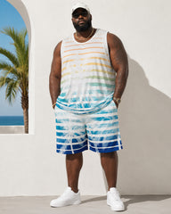 Big & Tall Men's Gradient Rainbow Stripe Coconut Print Tank Shorts Set