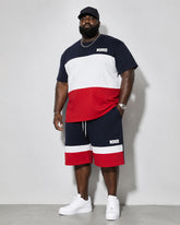 Big & Tall Men's Color Contrast WORID Alphabet Print Round Neck Short Sleeve T-Shirt Shorts Set