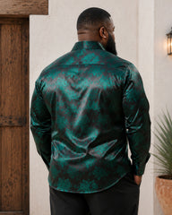 Big & Tall Men's Dark Green Vintage Floral Print Long Sleeve Shirt